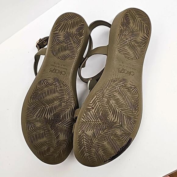 okaB Womens Fiesta Flat Sandals Brown Green Rose Gold Accents Adj Straps Size 8 - Picture 10 of 11